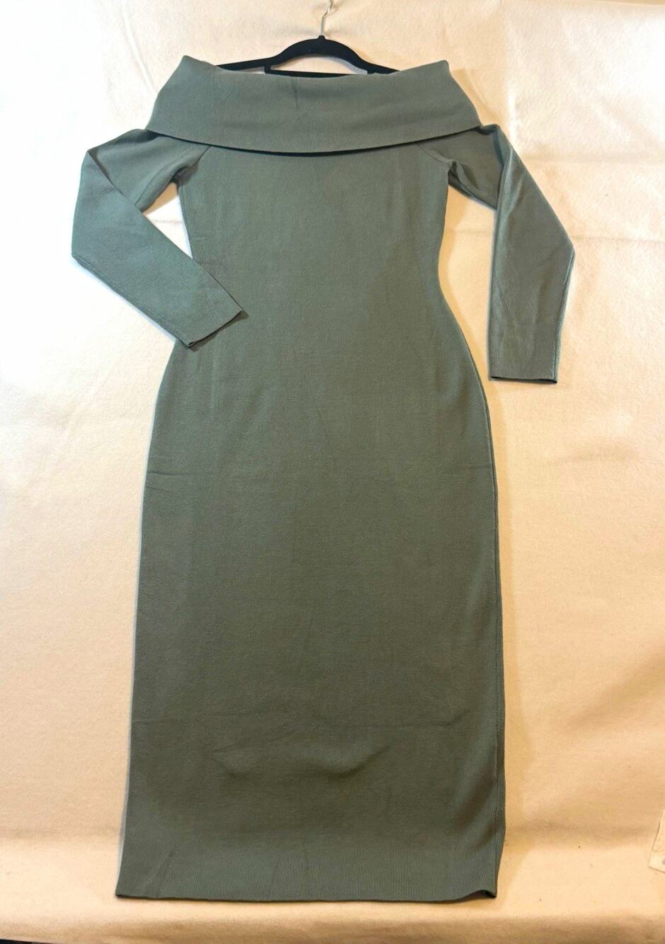 NWT MEROKEETY Women’s M Sage Green Off Shoulder Midi Sweater Dress Bodycon